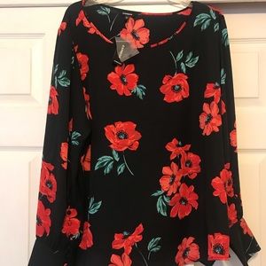 Express Blouse Black & Red Floral Size XL - NWT